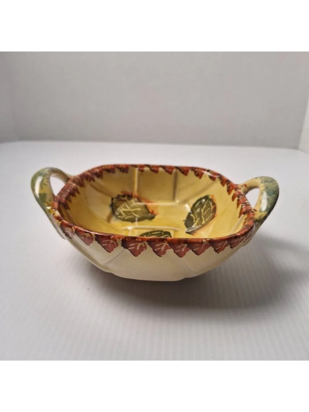 ITALIAN POTTERY CERAMIC SERVING DISH BASKET WITH 2 HANDLES SQUARE SHAPE **READ